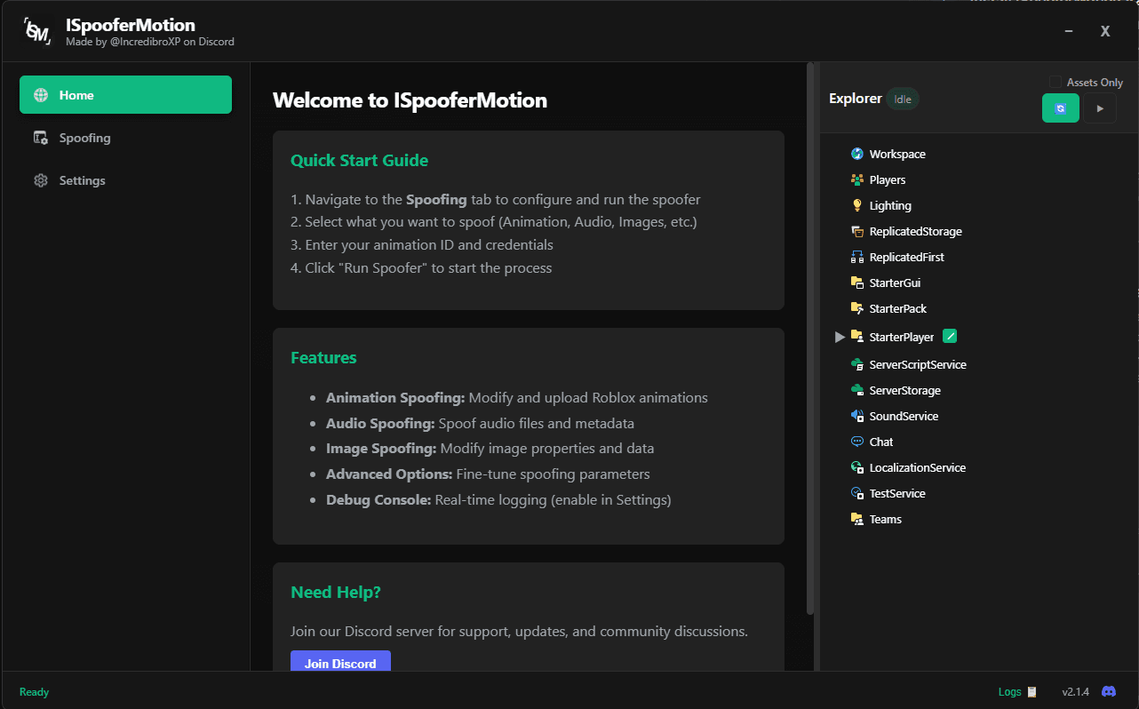 ISpooferMotion V2 main window on first launch